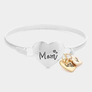 Mom Metal Heart Charm Hook Bracelet